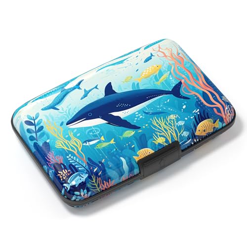 Image of Credit Card Holder, Mini Aluminum Card Wallet RFID Blocking Slim Metal Hard Card Case for Women Men, Whales