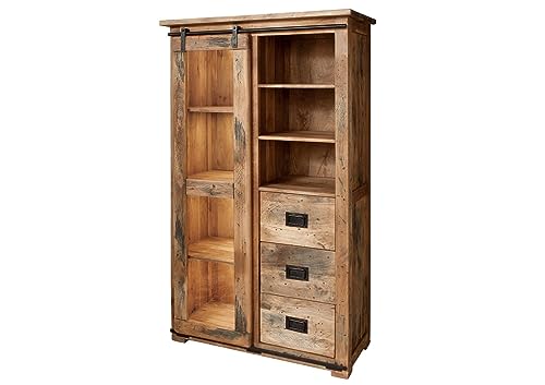 MASSIVMOEBEL24.DE Railway Vitrine 100x45x175 Mango, Farbe:Natur lackiert, Größe:100x45x175 cm (BxTxH)