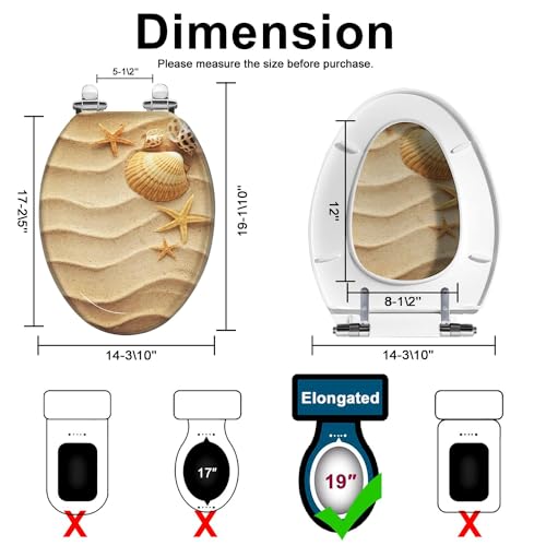 Elongated Toilet Seat Shells sand Resin Toilet Seat with Quietly Close Quick Release Hinges Decorative Toilet Seat with Cover Easy to Clean and Install Beach Theme Decor Nautical Decor - Image 5