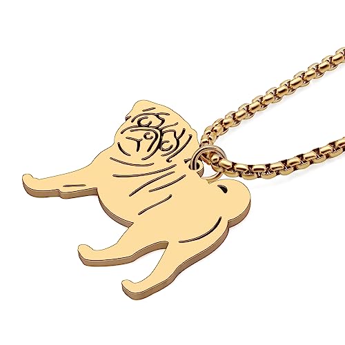 DALANE Edelstahl Niedlichen Mops Hund Halskette 18k Vergoldet Anhänger Haustiere Welpen Schmuck Geschenke für Frauen Mädchen Hundeliebhaber Charms (Vergoldeter Mops)