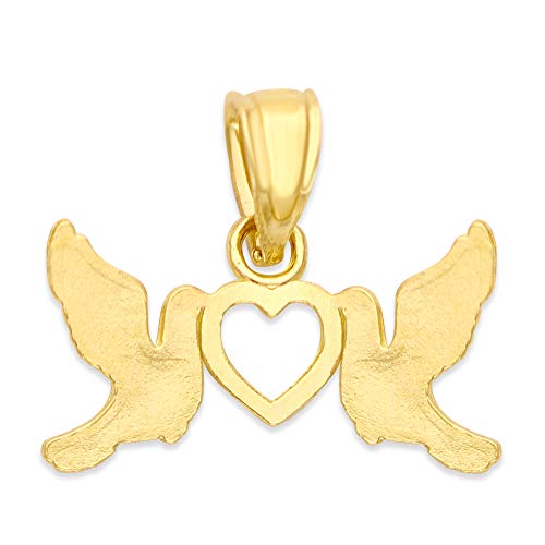 Generic10k Real Solid Gold Doves in Love Pendant, Religious Jewelry for Prayer, Romantic Gifts for Her,Yellow3