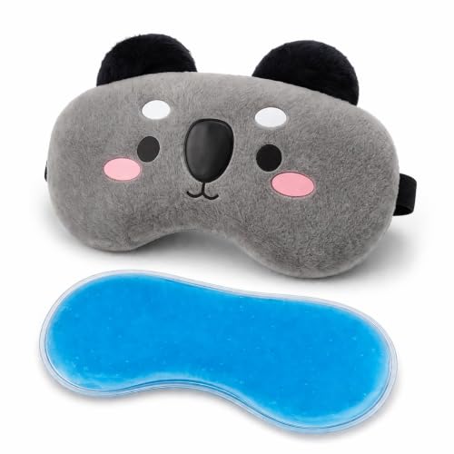 Image of Jenna Plush Koala Eye Mask with Removable Cooling Gel Pack | Soft Sleeping Mask with Adjustable Strap for Rest, Relaxation & Travel | Reusable Eye Mask for Unisex (Grey)