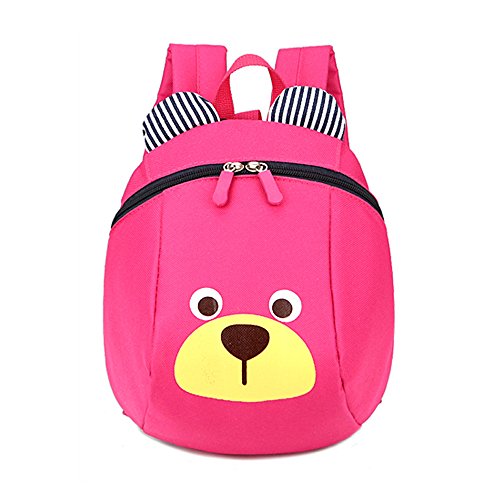 VANKER - Mochila con diseño de oso con correa para niños, Rosa roja, large