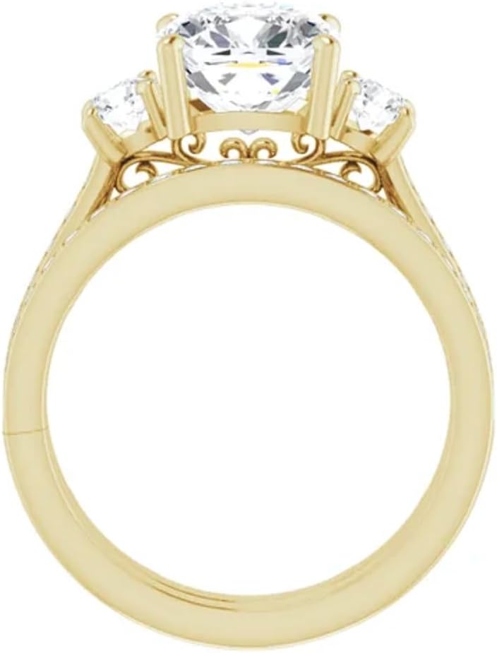 10K Solid Yellow Gold Handmade Engagement Rings 3CT-5CT Cushion Cut Moissanite Diamond Solitaire Wedding/Bridal Ring Set for Women/Her Propose Ring