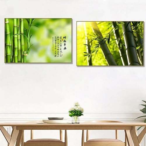 Peinture paysage forêt de bambou vert au design minimaliste moderne pour décoration murale