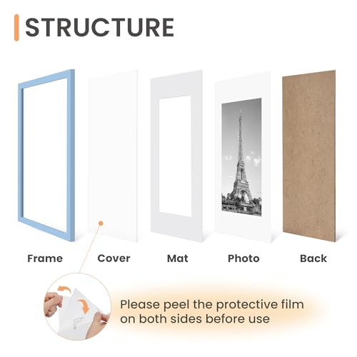 Image of upsimples 11x14 Picture Frame Set of 5, Display Pictures 8x10 with Mat or 11x14 Without, Wall Gallery Photo Frames, Blue