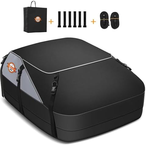 Sailnovo Soft Car Rooftop Cargo Carrier Bag Waterproof 20 Cubic Feet for Top of Vehicle with/Without Roof Rack Car Top Carrier with 6*Door Hooks, Reinforced Straps & Storage Bag 1000D Cover
