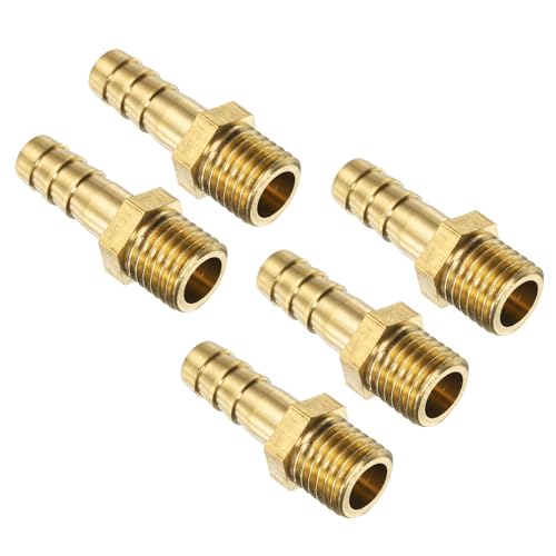 sourcing map 5Pcs Brass Hose Barb Fittings Metric M12-1.5 Male to Barb Fit Hose ID 8mm Barbed Pipe Fitting Adapter Connector for Water Fuel Air