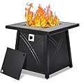 28" Square 50000BTU Propane Fire Pit Table, Gas Fire Pit with Steel Cover and Lava Rock and Adjustable Feet for Patio Deck Garden Backyard Dinner, Gray
