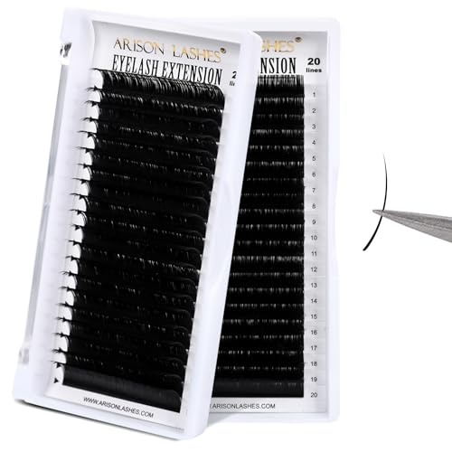 Arison Lashes Volume Lash Extensions Cashmere Matte Black Individual Eyelash Extensions Tray Mixed Length 20 Rows for Professional Lash Tech Supplies(0.05-C Curl-12mm)