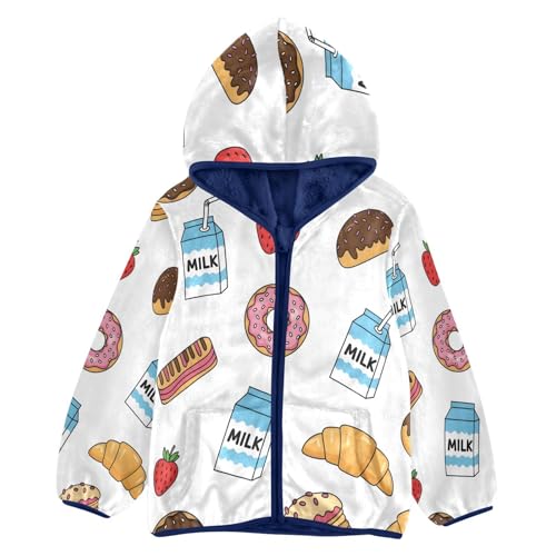 Sweet Treats and Milk Prints Toddler Fleece Jacket Girl Boys Hooded Fleece Jacket Coat Warm Outwear Zip-up 3-10T