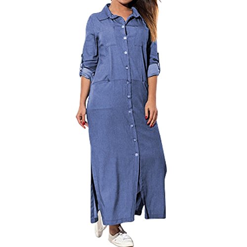 FAMILIZO -Vestidos De Fiesta Mujer Largos Elegantes Falda Tejana Mujer Larga Bolsillos Tallas Grandes Vestidos Mujer Verano Largo Casual Vestidos Manga Largo Mujer Fiesta (4XL, Azul)