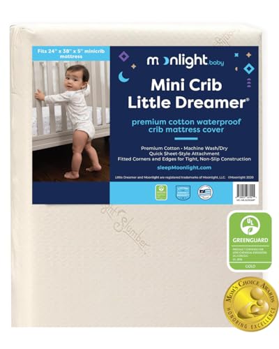 Image of Moonlight Slumber Little Dreamer Mini Crib Mattress Cover - 100% Waterproof and Hypoallergenic - Fits 24"x 38"x 5" - Mattress Not Included