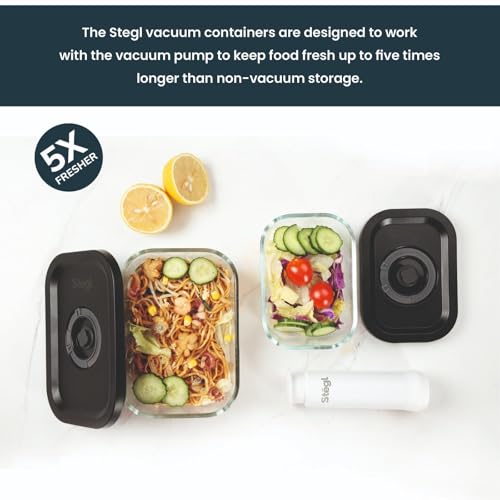 Image of Stegl Vacuum Container Set of 6 - Airtight Food Containers Made with Steel and Glass | Keeps Food Fresh 5x Longer | Microwave & Dishwasher Safe | German Engineered | Multicolor