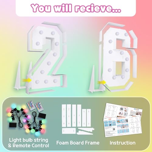 Image of Colorful 4FT Marquee Numbers Light up 26 Graduation Decoration | RGB with Remote, Party Decorations Anniversary Wedding Decorations Assembly Required Foam Board 41 Pcs Accessory Set