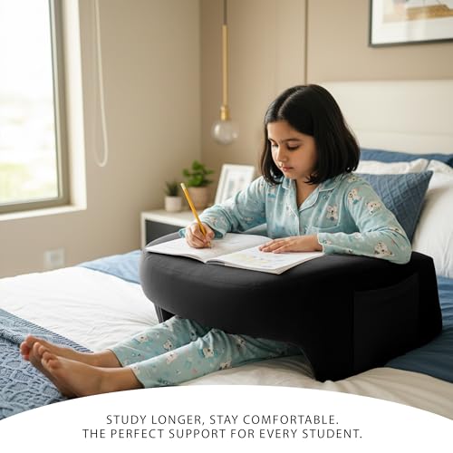 Image of LapDesk Pillow for Bed | Soft Foam Laptop Table with Flat Top & Storage Pocket | Portable Lap Table for Bed Study, Office Work & Online Classes | Comfortable Laptop Stand for Home (Black)