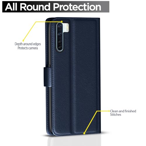 Image of Pikkme Flip Cover Leather Finish | Inside TPU with Card Pockets | Wallet Stand and Shock Proof | Complete Protection Flip Case for Oppo F15(Blue)