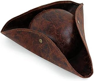 YWINETO Pirate Hat for Adult Brown Distressed Leather Colonial Style Tricorn Hat Pirate Cap Fancy Dress Colonial Medieval Accessory for Pirate Theme Party Halloween Cosplay
