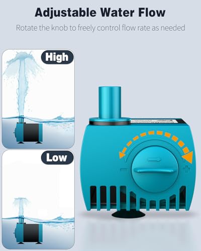Image of Pawfly 90 GPH Submersible Water Pump 4 W Mini Water Fountain Pump with 2.4 ft. Lift Height Quiet Adjustable Water Pump for Aquarium Fish Tank Fountain Garden Waterfall Statuary