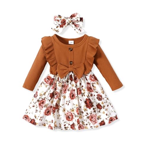 Image of PATPAT Baby Girl Dress Infant Girls Long Sleeve Baby Casual Dress Fall Winter Dress