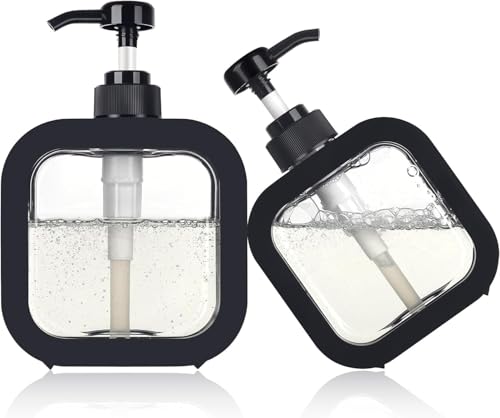 Image of Zuku (2 Pcs) Empty Bottle Soap Dispenser for Bathroom Kitchen Large-Capacity Dispensing Bottled Hand Soap Dish Soap Shower Gel Shampoo Washing Powder Replacement Empty Bottle(Black)