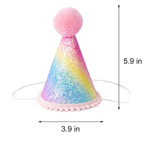 Princess Tiara Crown, Glitter Girls Kids First Birthday Hat Sparkle Sequined Party Supplies Number 2 Headband Little Princess Cake Smash Photo Prop for Baby Show 2nd Rainbow Cone Hat2