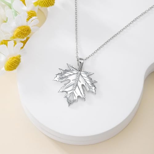 Diamond Maple Leaf Necklace for Women 925 Sterling Silver Leaf Necklace for Mother Daughter Grandmother Wife 18+2Inch3