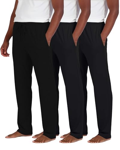 Image of Real Essentials 3 Pack: Men's Pajama Pants Soft PJ Lounge Bottoms Loungewear Pijamas Elastic Waist Pockets (Big and Tall)