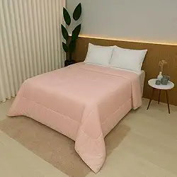 Edredom Casal e King 100% Algodão 400 Fios Dupla Face Grosso para Inverno – Antialérgico e Aconchegante (Rose,Casal/Queen)