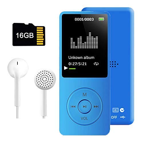 MP3 Player, Music Player with 16GB Micro SD Card, Build-in Speaker/Photo/Video Play/FM Radio/Voice Recorder/E-Book Reader, Supports up to 128GB (Dark Blue)