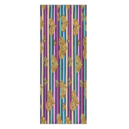 pnyoin Gold Heart Confetti Dark Yoga Towel,Hot Yoga Mat Towel with Grip Dots Sweat Absorbent Non-Slip for Hot Yoga, 24