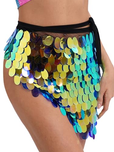 Lejafay Women Shiny Sequin Skirt Hip Scarf Belly Dance Skirt Package Hip Mini Skirts Party Dresses2