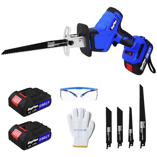 Scie Sabre Sans Fil 21V, 900W Scie Sabre,Vitesses Réglables 0-2800RPM,2×1.5Ah Batteries, 4 lames de scie,Lumière LED, changement de lame de scie sans outil, pour couper le bois et le métal