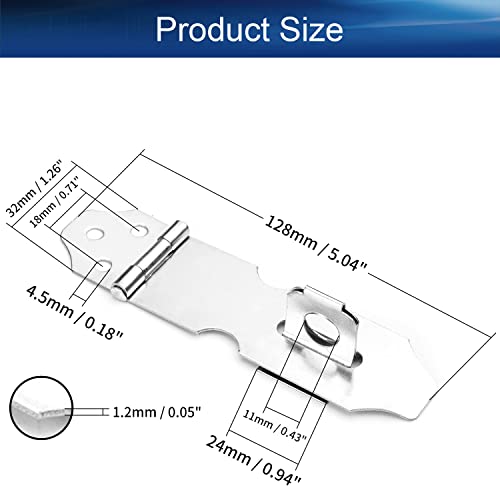 Image of Hasp Staple Padlock Latch, 128mm Length,Stainless Steel Furniture Cupboard Door Stainless Steel Silver Tone 5Pcs
