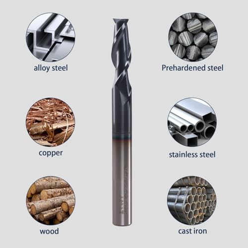 Image of 2 Flute 1 /8 inch Square End Mill with AlTiN Coating -Machining of Deep Grooves in High-Hardness Steels and Alloys, 1 /8 inch Cutting Diameter, 1 /2 inch Flute Length, 1-1 /2 inch Overall Length