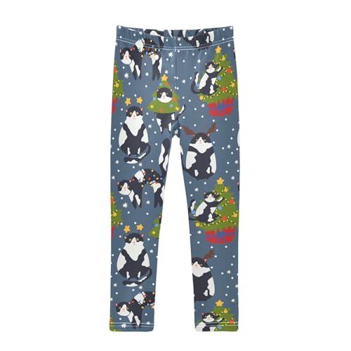 CaTaKu Girls Leggings Funny Christmas Cat Leggings for Girls Kids Athletic Workout Yoga Pants Size 4-10T