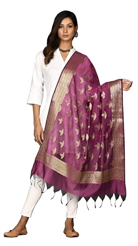 Cotton Banarasi Dupatta for Women, Shawl Scarf Wrap Chunni (Magenta)