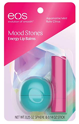 eos Mood Stones Energy Lip Balms Aquamarine Mint Sphere (0.25 oz) and Ruby Citrus Balm Stick (0.14 oz)