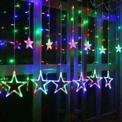 Image of RSCT Star Curtain Lights 12 Stars,138 String Led /Pixel Light 2.5 Meter for Christmas Decoration-Strip Led Light for Party Birthday Valentine Room Decor-Christmas (Multi)