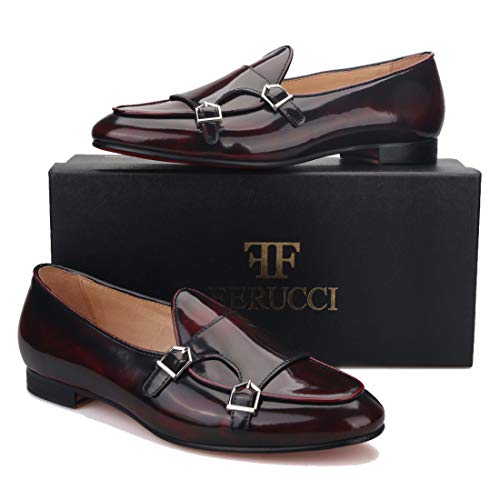 FERUCCI Brown Leather Double Monk Loafer Slippers Flat Prom Wedding3