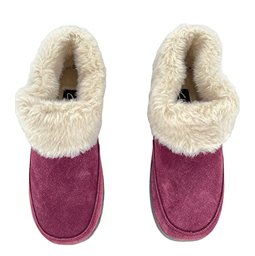 Clarks Womens Slipper Suede Ankle Bootie JMH1883 -Plush Faux Fur Collar and Lining - Indoor Outdoor House Slippers For Women (9 M US, Burgundy)4
