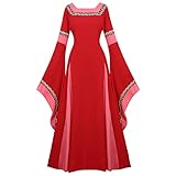 Hengzhifeng Disfraz Medieval Mujer Renacentista Vestido Princesa Gotico Halloween Adulto (Large, Rojo)