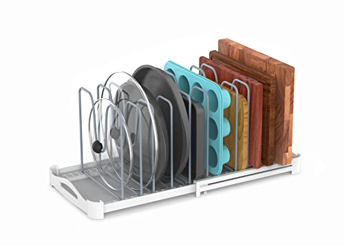 Everie Adjustable Bakeware Organizer Pot Lid Holder Rack For Pots, Cake Molds, Cutting Boards, Mats, Cookware, Gs02Ss #TOP1