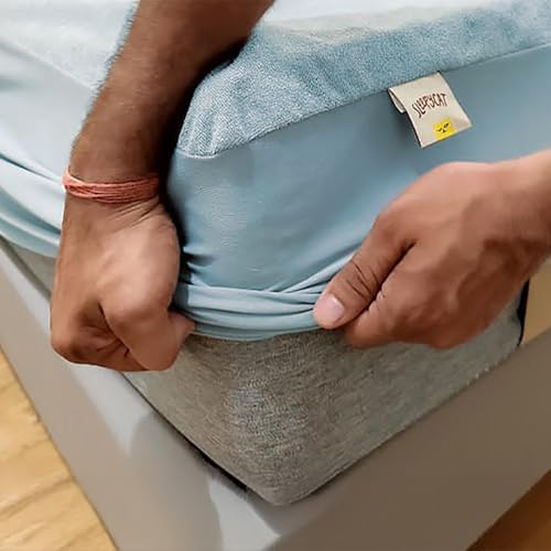 Image of SleepyCat Waterproof Ultra Soft Mattress Protector | Cotton Feel Fitted Cover for Single Bed | Breathable, Hypoallergenic & Durable Protection | 72x36 Inches | Blue
