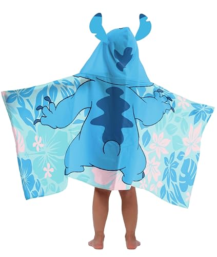 Jay Franco Disney Lilo & Stitch – Poncho-Serviette de Bain à Capuche 56 x 130 cm, 100% Coton, Peignoir pour Enfants