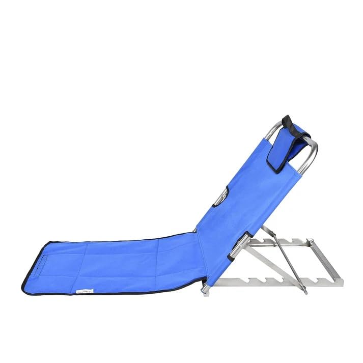 Multi-Angle Adjustable Bed Backrest & Floor Chair with Headrest | Portable Folding Ground Lounge Seat for Reading, Beach & Picnic | Blue Metal Frame.-image-24