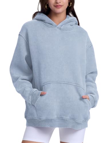Image of FAIABLE Womens Oversized Vintage Acid Wash Cotton Fleece Hoodie for Women