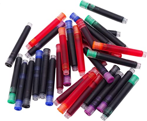 Image of GOLD LEAF 30 PCS Jinhao Fountain Pen Ink Cartridges Refill - 6 Colors Set (Black, Blue, Green, Pink, Red, Orange) - Standard 2.6mm