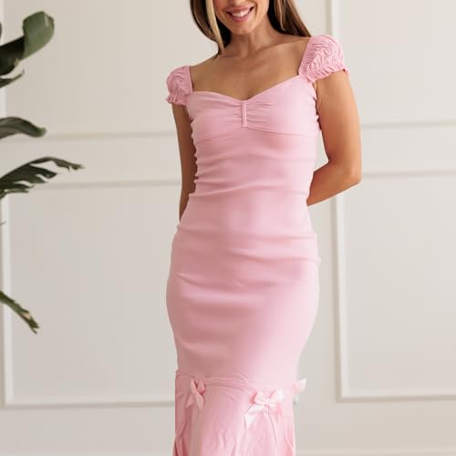 Image of Pin Up Doll Women's Stretchy Sexy Wiggle Dresses, Wear On Or Off Shoulder, Pinup Retro 1950 Style Cocktail Party Wiggle Dress