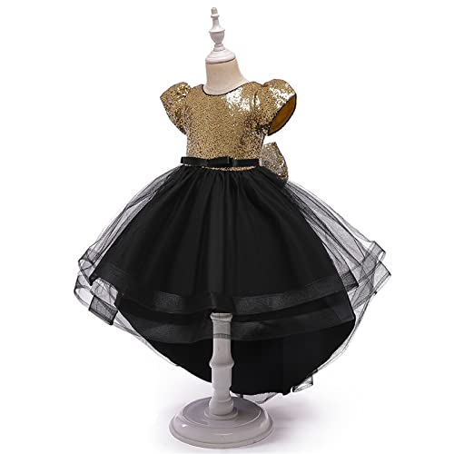 Girls Dresses Contrast Short Sleeve Twirly High Low Birthday Party Formal Dress Tulle Sequins Glitter Dress Toddler3